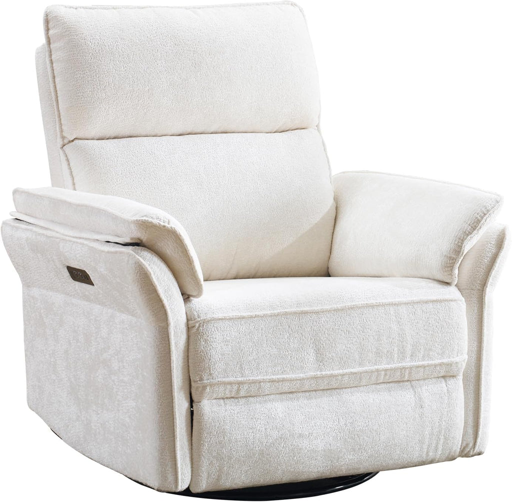 Power Nursery Rocking Chair with Massage and Heat,Swivel Rocker Recliner with Adjustable Headrest,Glider Recliner Nursery Chair for Breastfeeding,Nursery Rocker Recliner for Living Room,White