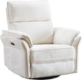 Power Nursery Rocking Chair with Massage and Heat,Swivel Rocker Recliner with Adjustable Headrest,Glider Recliner Nursery Chair for Breastfeeding,Nursery Rocker Recliner for Living Room,White