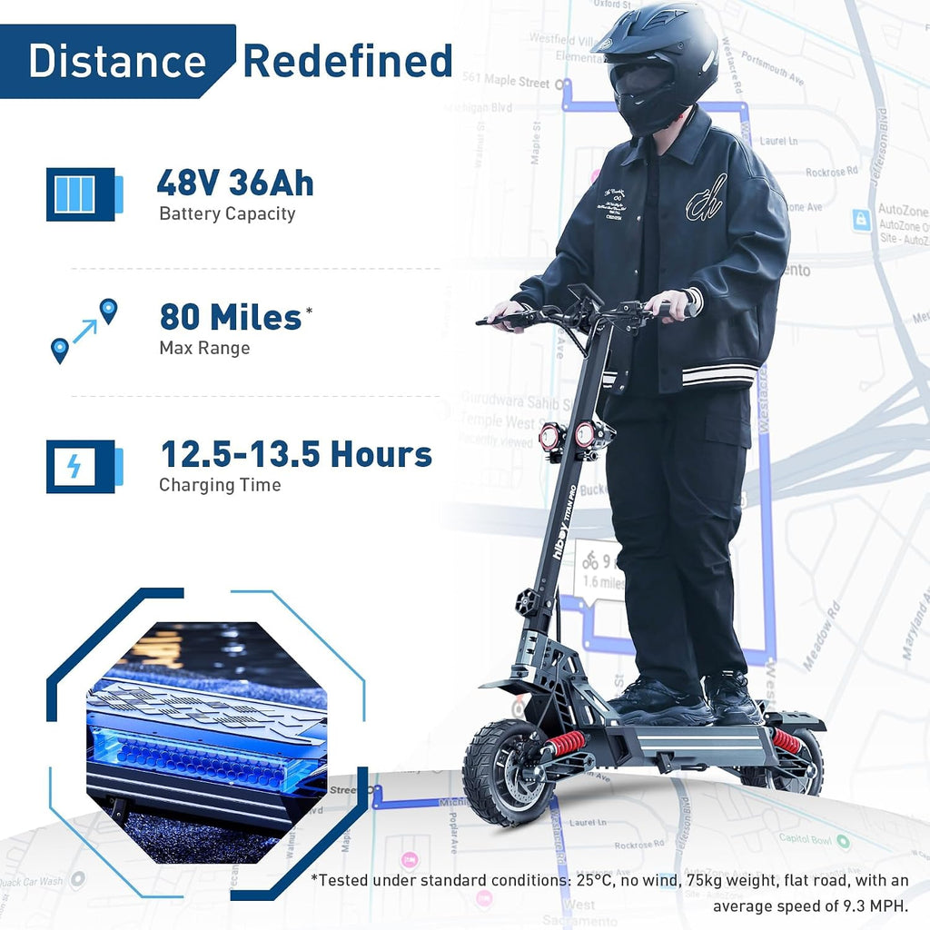 Hiboy Titan Series Electric Scooter, Up to 46–80 Miles Range, 1200W–2400W Motor, 25–31 MPH, 10' All-Terrain Tires, Dual Suspension, Electric Scooter for Adults with Phone Holder