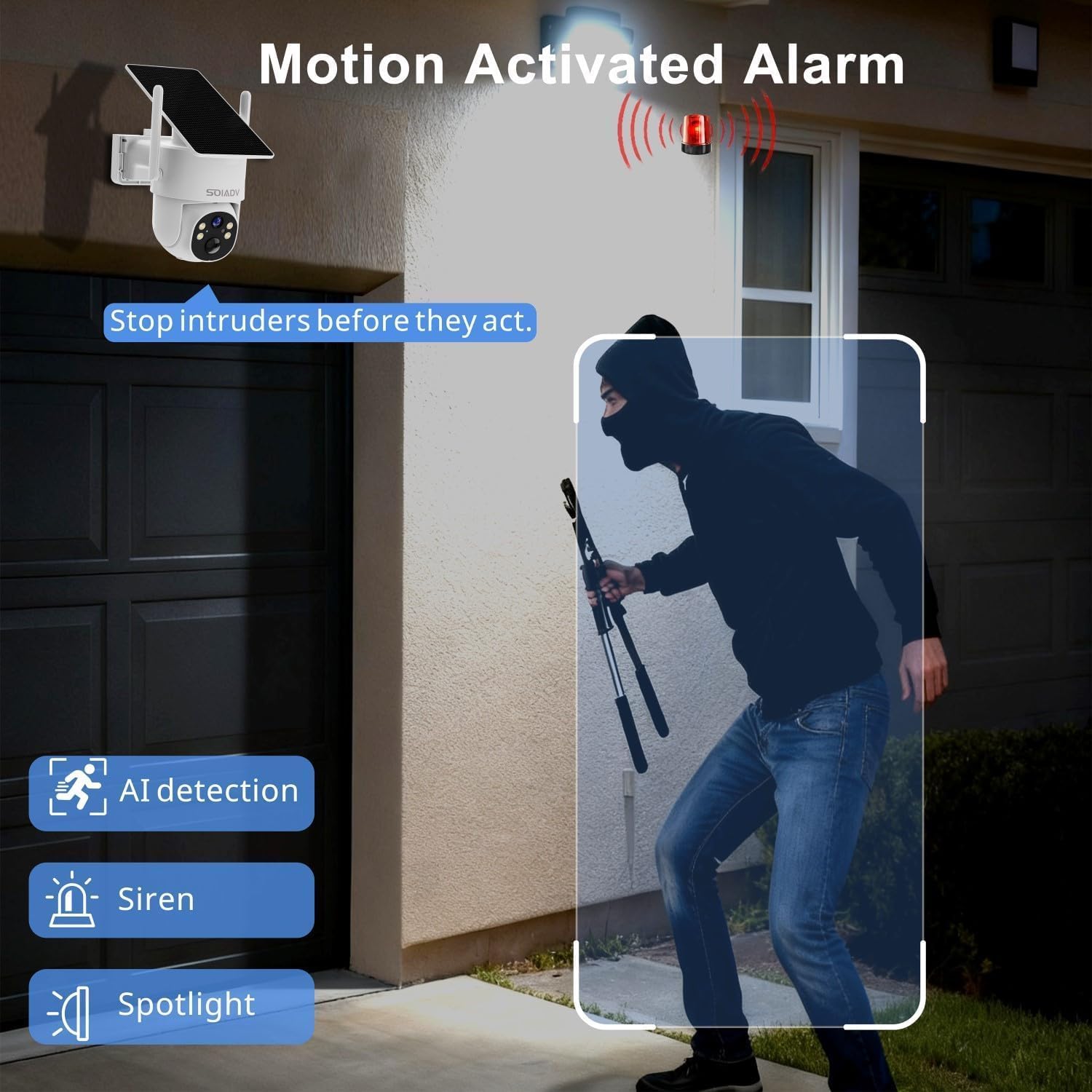 SOIADV 4Pack Solar Security Camera Wireless Outdoor with 360°View, 2K Color Night Vision, PTZ Camera for Home Security, Battery Powered, Two Way Audio, Motion Detection, PIR Alarm, IP65 Weatherproof