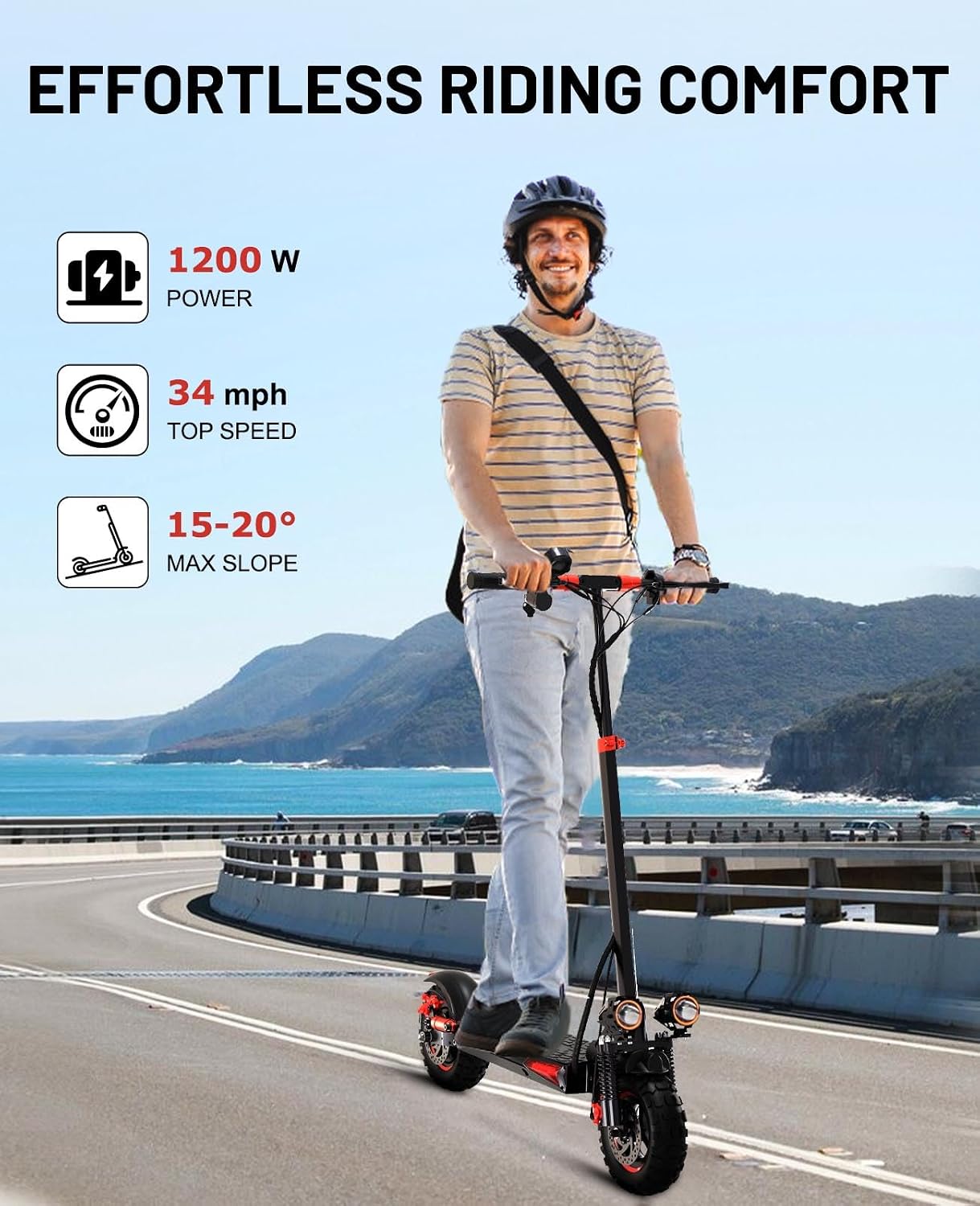 Offroad Electric Scooter Adults with Seat - 28-34 Miles Long Range & 25/34 Mph Fast Electric Scooters, 1200W All Terrian Escooter for Adult,Height Adjustable,Dual Suspensions Foldable Scooter