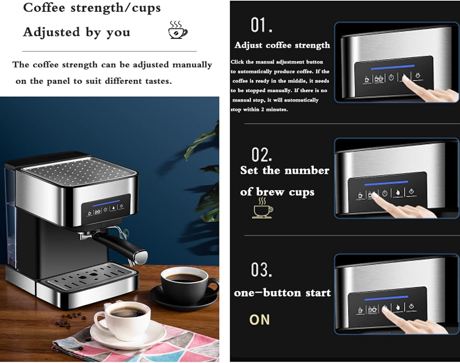 Coffee Machine 20 Bar Pump Espresso and Cappuccino Machine Italian Coffee Machine Household Small Semi-Automatic High Pressure Steam Milk Froth Coffee Machine, Stainless Steel Wire Drawing Body