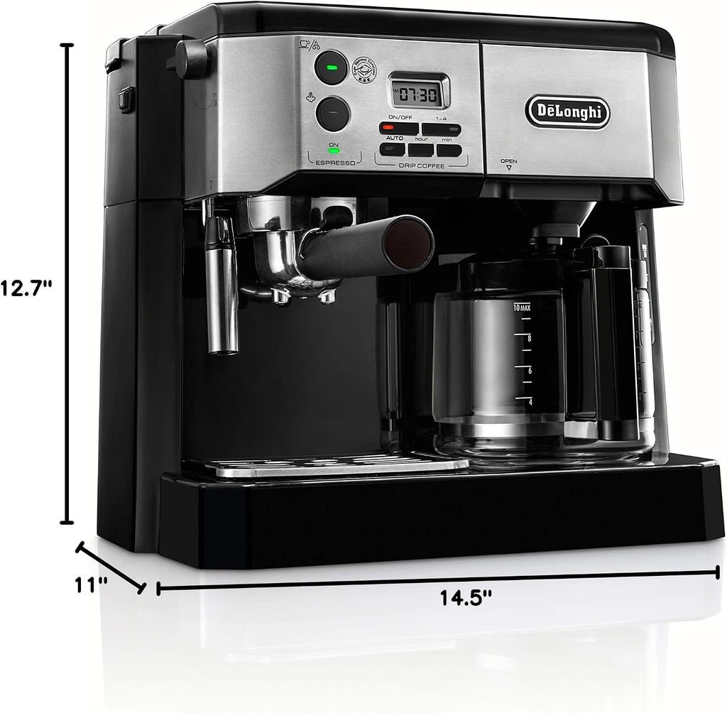 De'Longhi BCO430BM All-in-One Combination Maker & Espresso Machine + Advanced Milk Frother for Cappuccino, Latte & Macchiato + Glass Coffee Pot 10-Cup