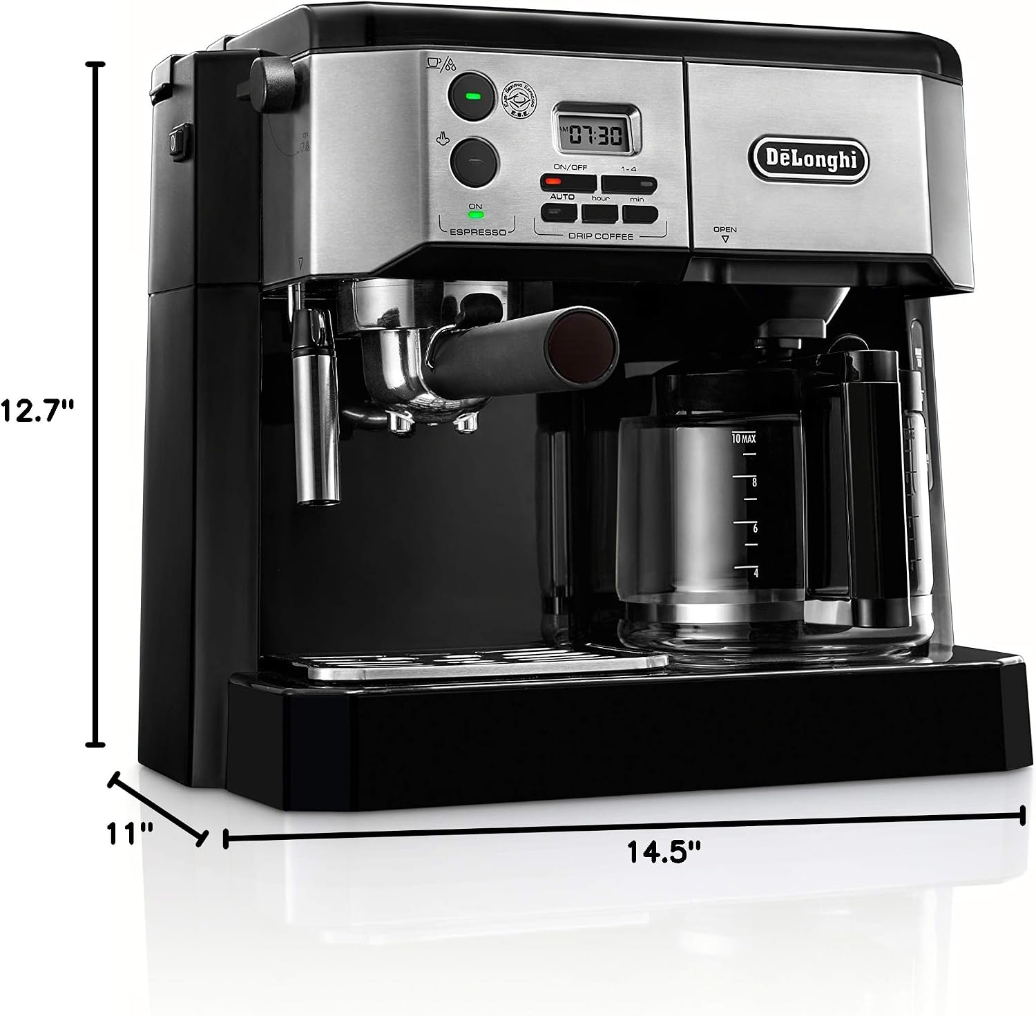 De'Longhi BCO430BM All-in-One Combination Maker & Espresso Machine + Advanced Milk Frother for Cappuccino, Latte & Macchiato + Glass Coffee Pot 10-Cup