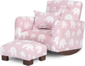 Toddler Personalized Armchair, Kids Upholstered Rocking Chair with Personalization, Toddler Chair with Personalized Name, Comfy Child Armchair, (Pink Elephants Print, Rockers)