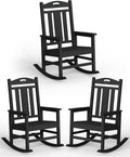Ciokea Oversized Outdoor Rocking Chairs Set of 3, 380lbs Heavy-Duty Large Patio Rocker, High Back Cozy Porch Chairs, Weather Resistant Patio Rocking Chairs for Outside, Fire Pit, Deck, Black