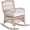 JONATHAN Y RCK200B Swayze Bohemian Farmhouse Woven Rattan/Wood Rocking Chair White Cushion with Gray/White Wash Frame for Home, Living Room, Bedroom, Guestroom, Foyer, Library