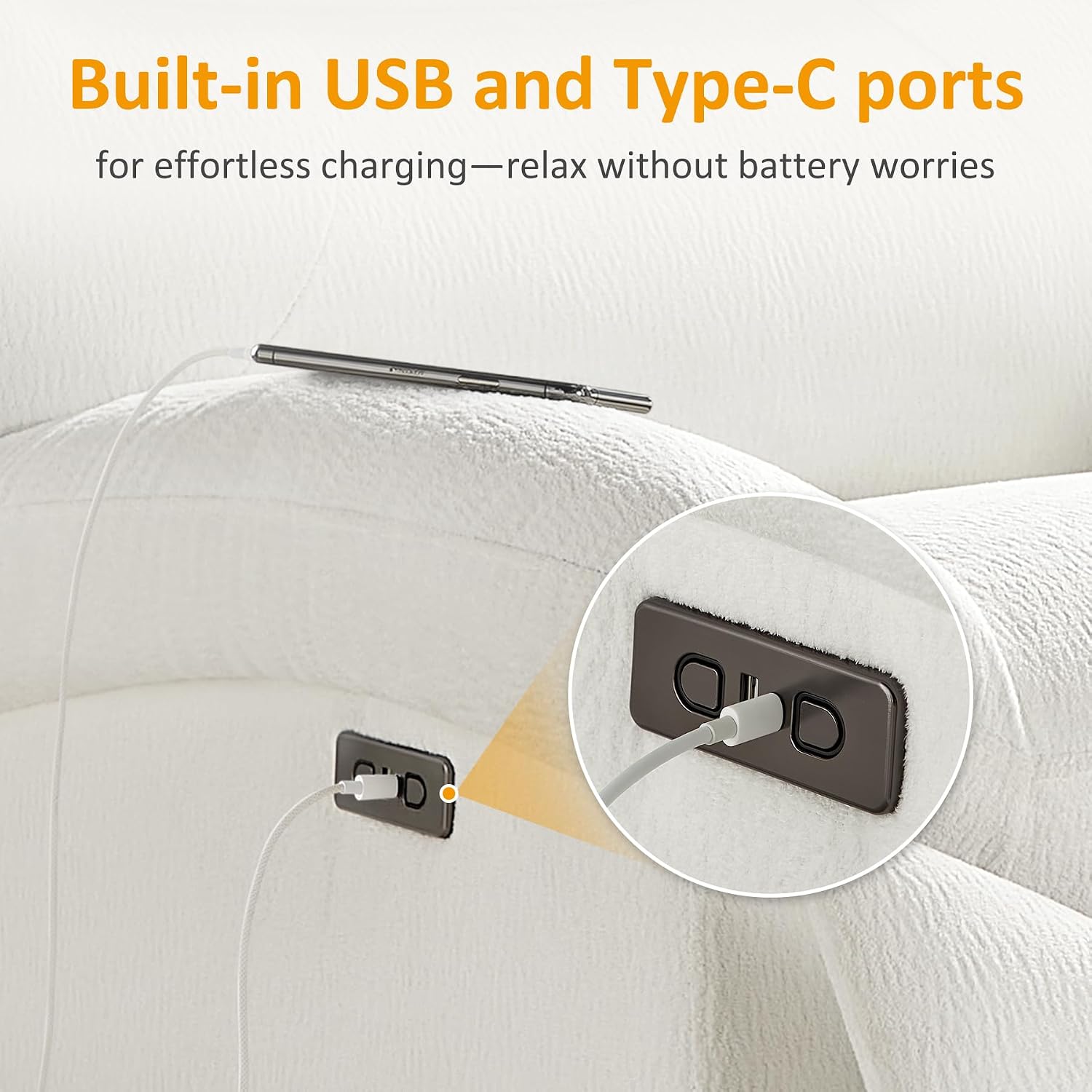 VANOMi Power Recliner Chair with Charging, 270° Swivel Glider Rocker, Electric Nursery Recliner for Living Room, Bedroom, and Office, White, Sets of 2