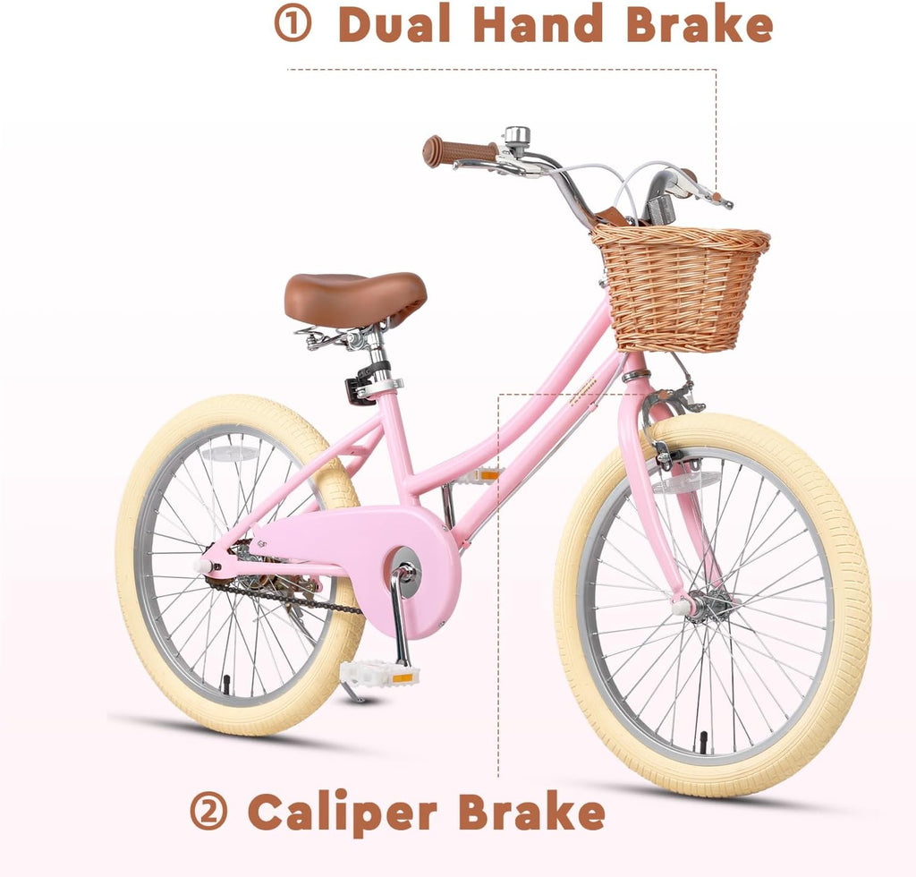 Petimini Vintage Kids Bike for Girls, 12–20 Inch Classic Bicycle with Wicker Basket & Bell, High Tensile Steel Frame, Training Wheels (12–18'), 85% Pre-Assembled, Retro Bike for Outdoor Riding