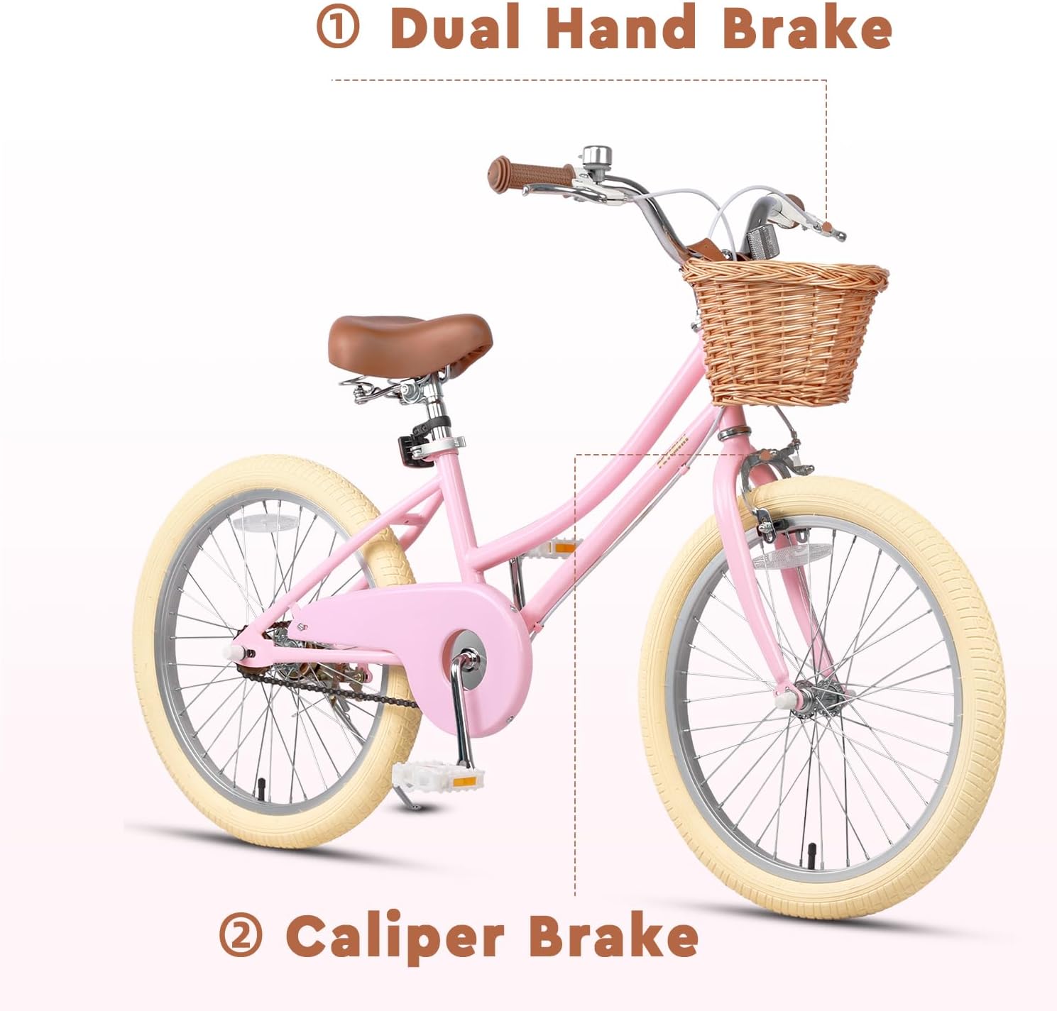 Petimini Vintage Kids Bike for Girls, 12–20 Inch Classic Bicycle with Wicker Basket & Bell, High Tensile Steel Frame, Training Wheels (12–18'), 85% Pre-Assembled, Retro Bike for Outdoor Riding