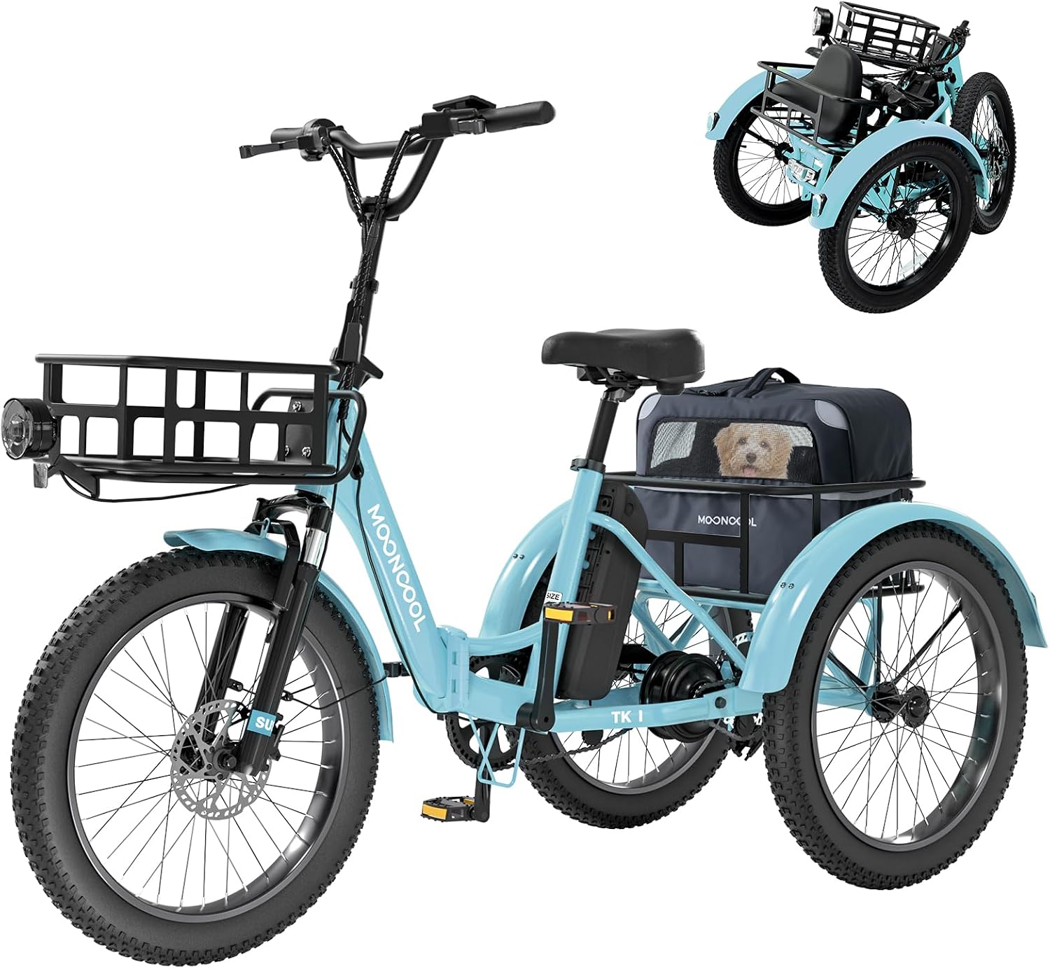 MOONCOOL Folding Electric Tricycle for Adults, 48V 500W 3 Wheels Electric Trike, Aluminum Frame Electric Tricycle Adult Bicycle with Removable Battery, Storage Bags Included