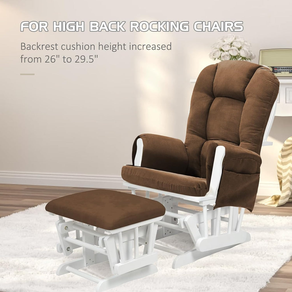 BECHAEO 5PCS Suede Glider Rocker Replacement Cushions with Ottoman Cover Thicken Soft Rocking Chair Cushion Set for Indoor Nursery Glider Rocking Chair, Brown
