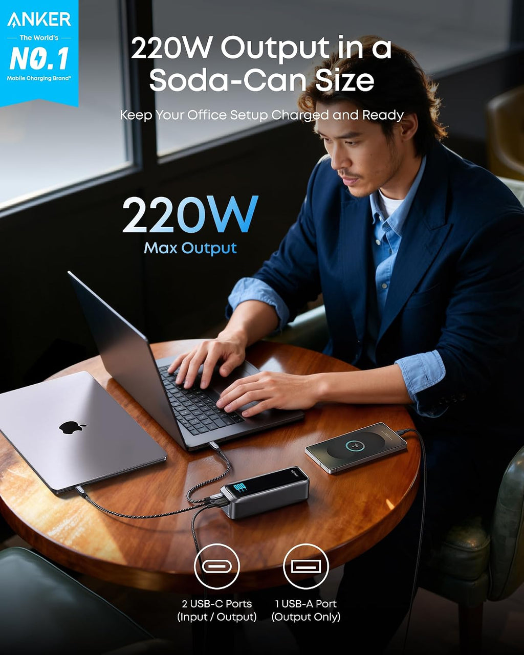 Anker Prime Power Bank, 20,100mAh 3-Port Portable Charger with 220W Max Output, Two-Way Charging, TSA-Approved, App Control, for MacBook, iPhone 17/16 Series, and More (Base Not Included)