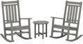 POLYWOOD Estate 3-Piece Rocking Chair Set, Outdoor Porch Rockers with Side Table, HDPE Patio Furniture, Fade-Proof, Slate Grey