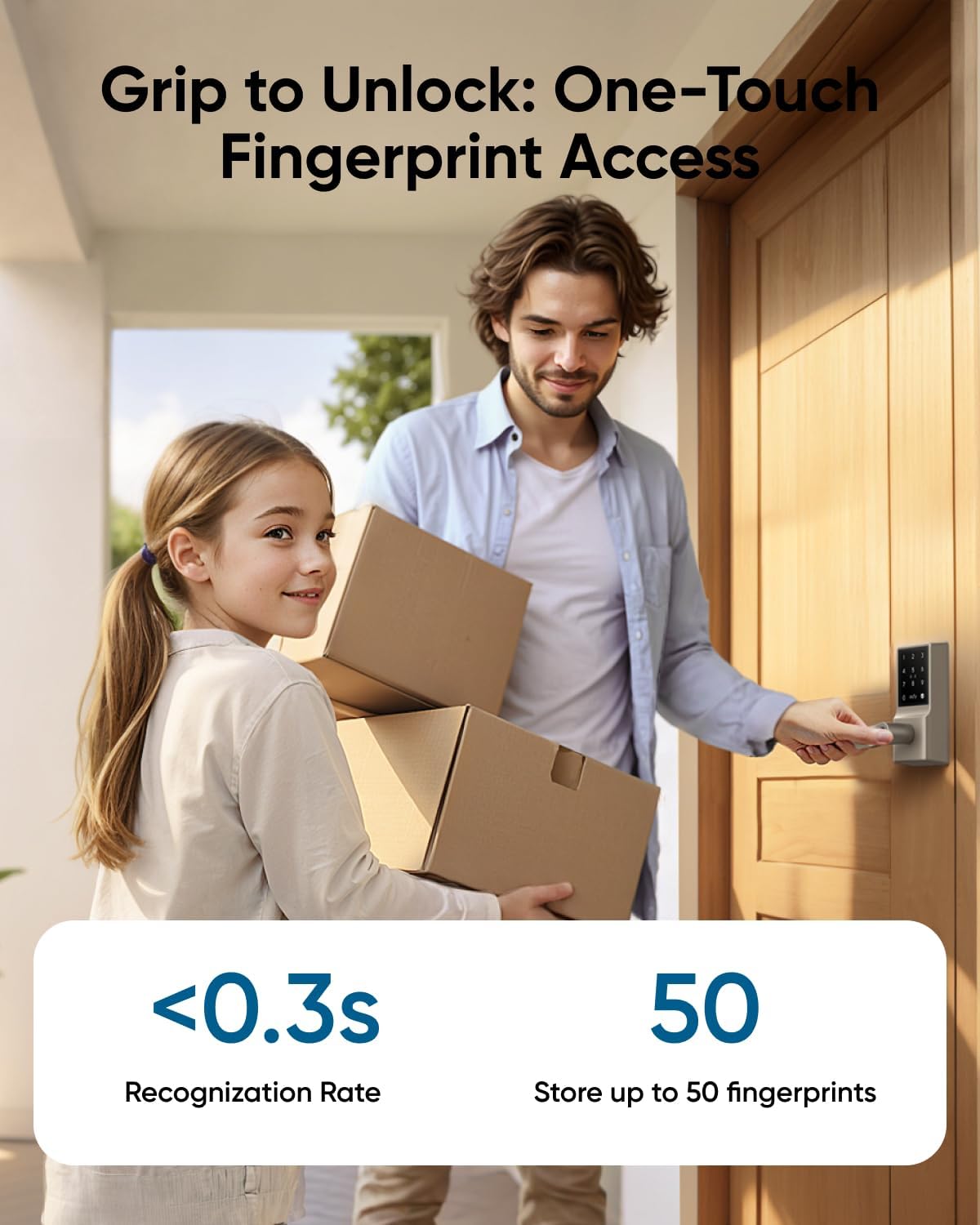 eufy Security Smart Lock C33, Keypad Door Lock with Handle, Fingerprint Door Knob, Keyless Entry Door Lock for Front Door and Bedrooms, Electronic Deadbolt, Wi-Fi, App Control, IP53 Waterproof, Nickel
