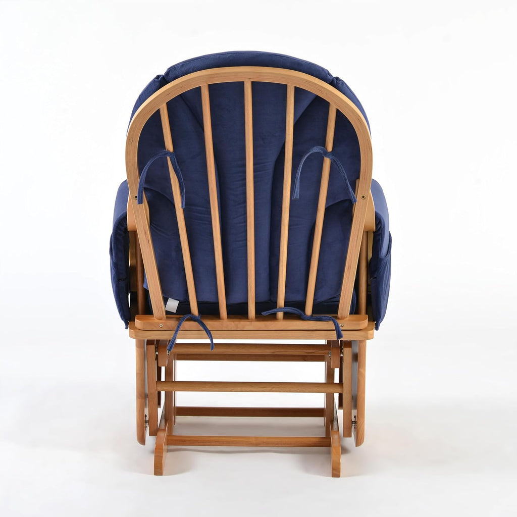 Wood Base Glider Rocker Chair, Nursery Rocking Chairs with Velvet Fabric, Silent Swing Solid, Easy to Assemble for Nursery (Beech Wood Blue)