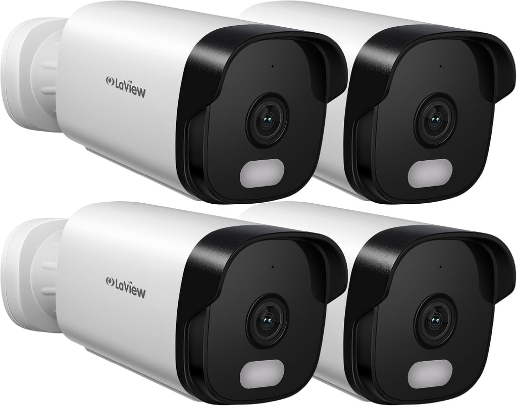 LaView 5MP Security Camera Outdoor with Color Night Vision,3K Wired Cameras for Home Security,IP65 Waterproof Camera, 24/7 Live Video,2 Way Talk,Cloud Storage/SD Slot,Compatible with Alexa(4 Pack)
