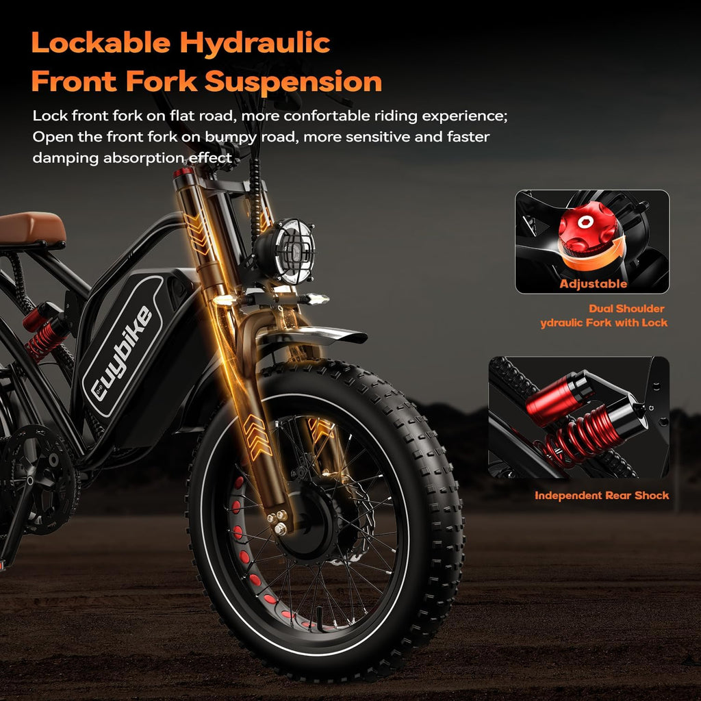 EUYBIKE Electric Bike for Adults, 2000W/3000W Peak Single/Double Motor with 48V/52V 25AH/30AH Battery, 20'x4.0' Fat Tires 35MPH/37MPH Ebike, Dual Hydraulic Disc Brake Full Suspension Electric Bicycle