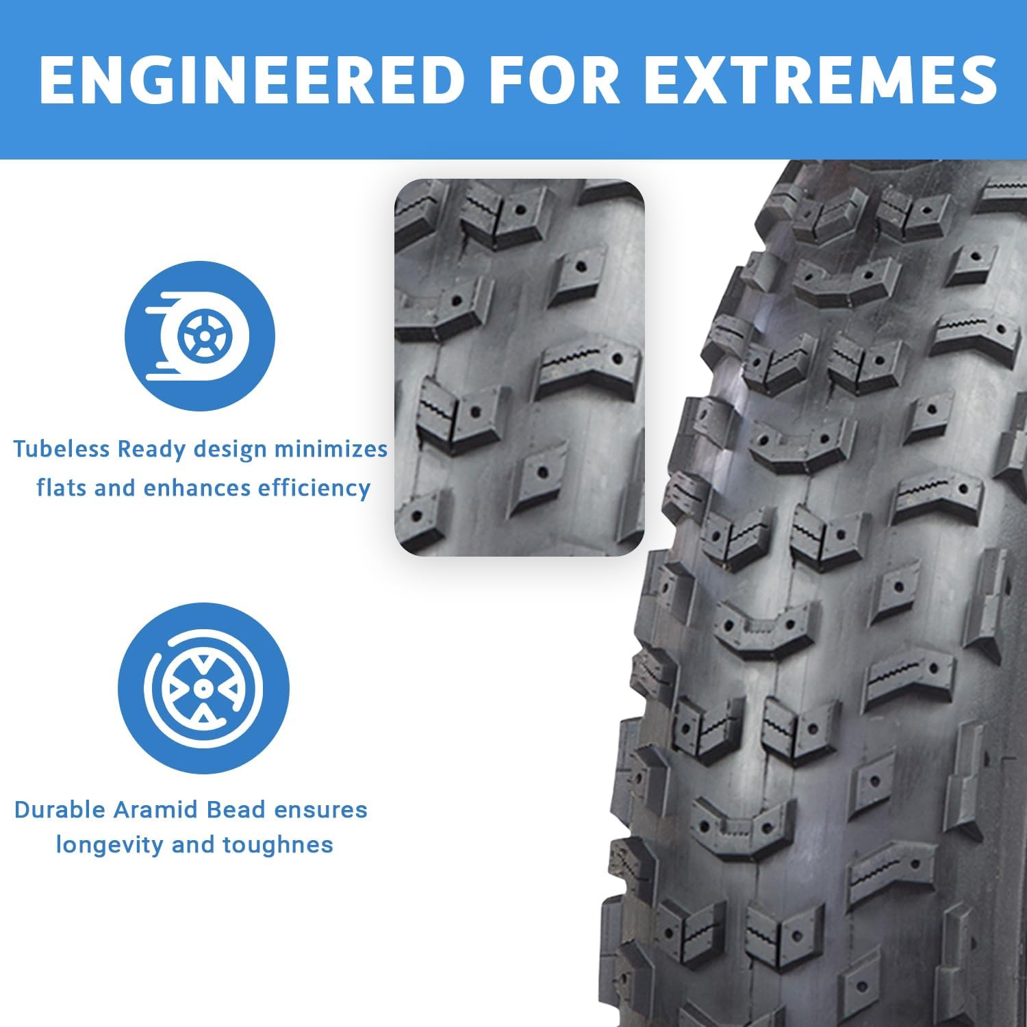 Johnny 5 Fat Bike Tire for Bicycle by Terrene - 26 Inch Bike Tires for Winter Landscapes - 120 TPI Bike Wheel with Aramid Bead for Fat Tire Bike - Bicycle Accessories for Adult Bikes