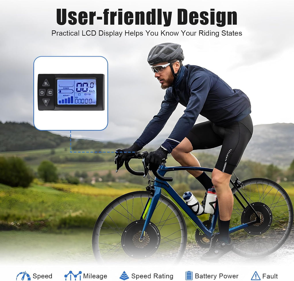 26' Rear Wheel Motor 48V 1500W Electric Bike Conversion Kit with LCD Display, Rear Wheel E-Bike Conversion Kit for Fat Snow Tire Electric Bicycle