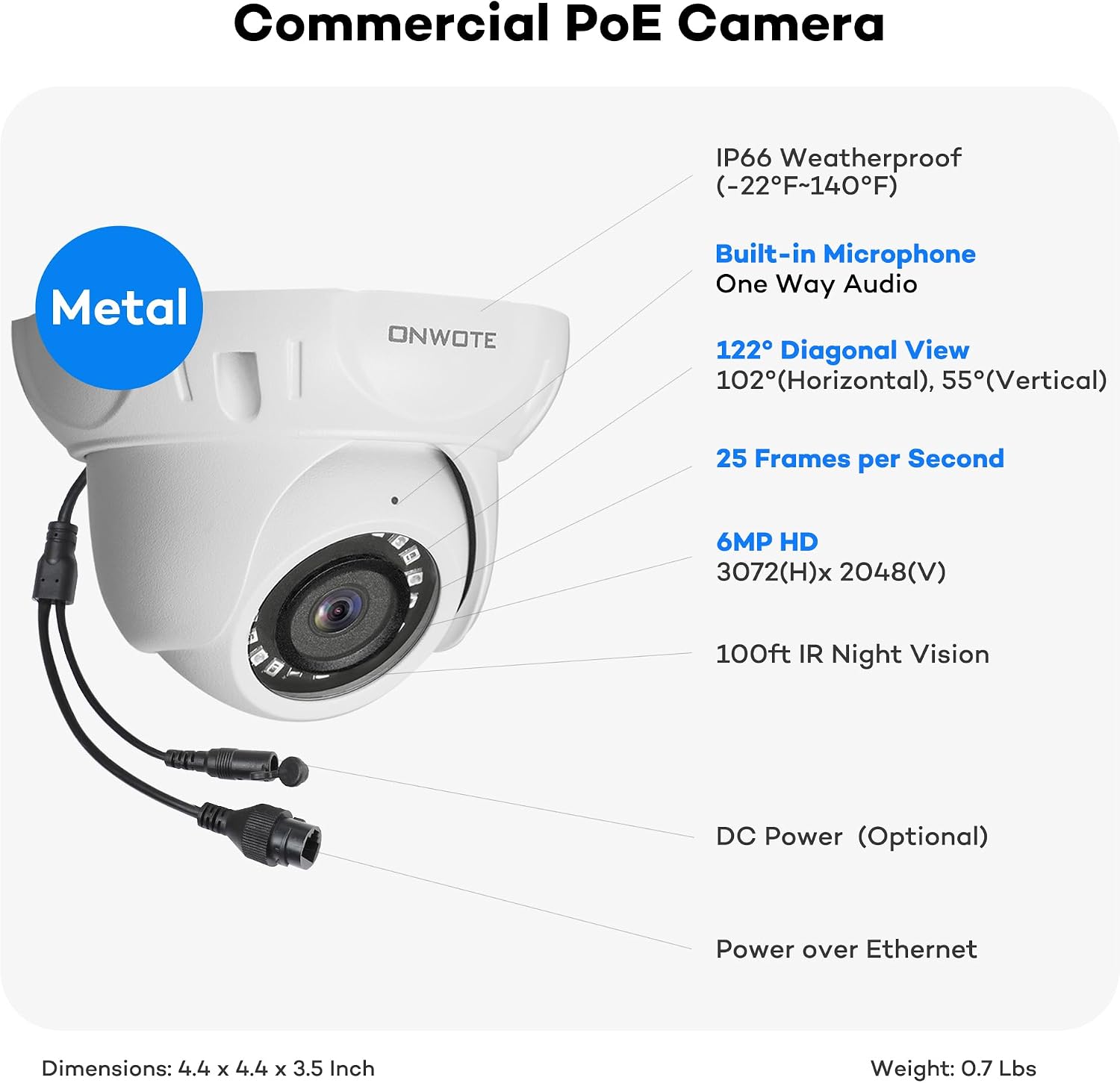 ONWOTE 16 Channel NVR PoE Security Camera System, 12MP 4K 16CH Commercial NVR 4TB, 16x 6MP Wired Outdoor 122° IP Cameras with Audio, AI Detection, 16x Cables (Total 1280ft), CCTV for Business Home