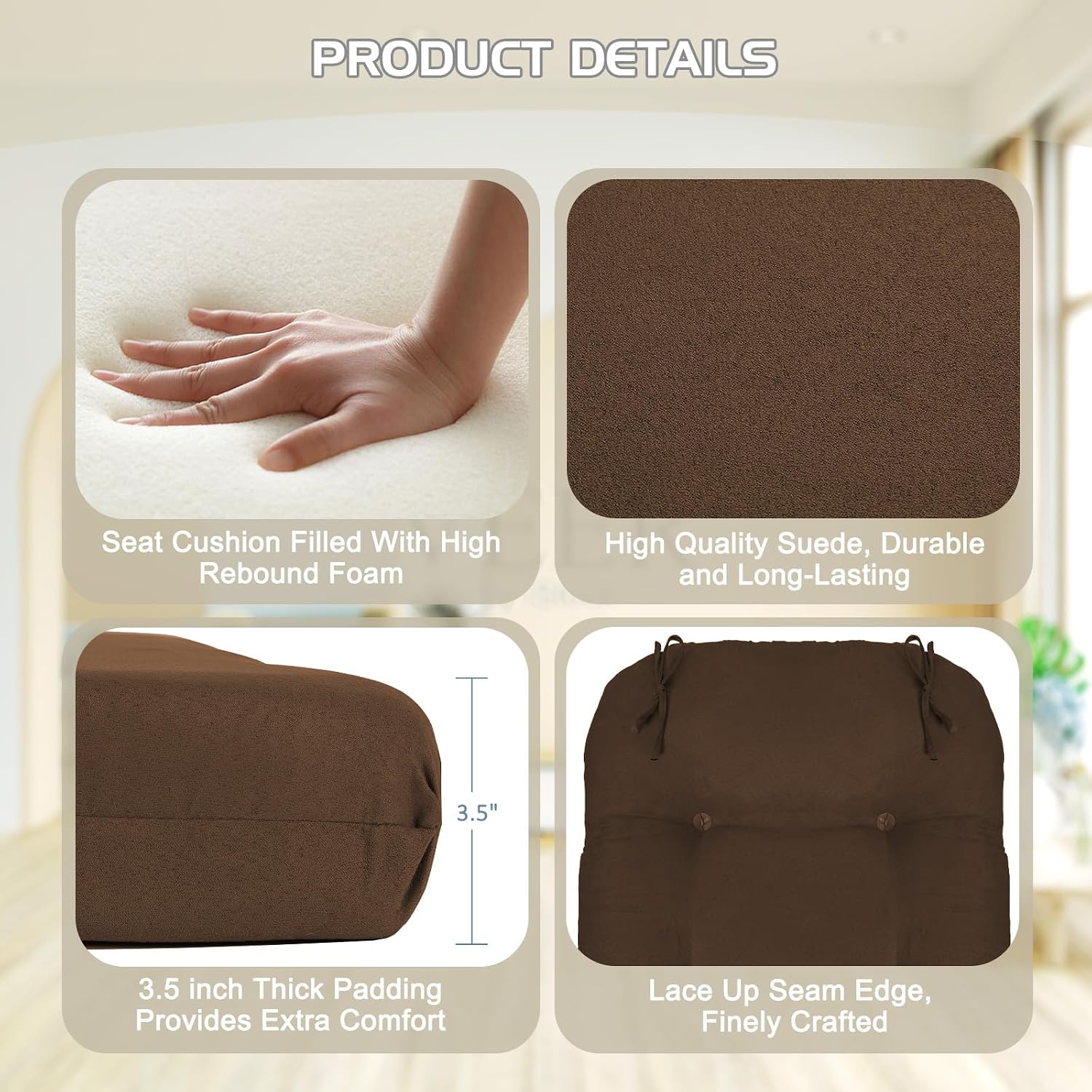 BECHAEO 5PCS Suede Glider Rocker Replacement Cushions with Ottoman Cover Thicken Soft Rocking Chair Cushion Set for Indoor Nursery Glider Rocking Chair, Brown