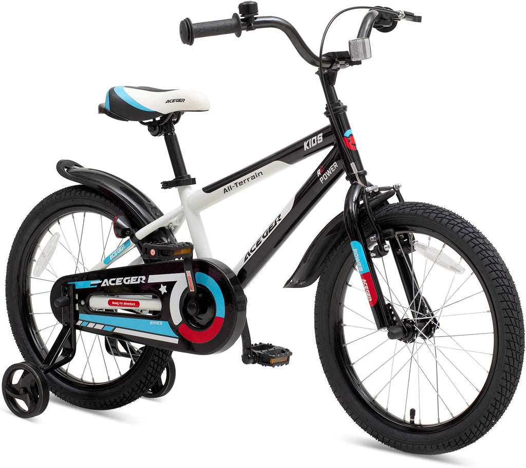 ACEGER Simon Kids Bike for Boys Girls Toddlers, Unisex for Aged 3-13 Years, 12 14 16 18 Inch Children Bicycle with Training Wheels, 20 Inch Bike with Kickstand