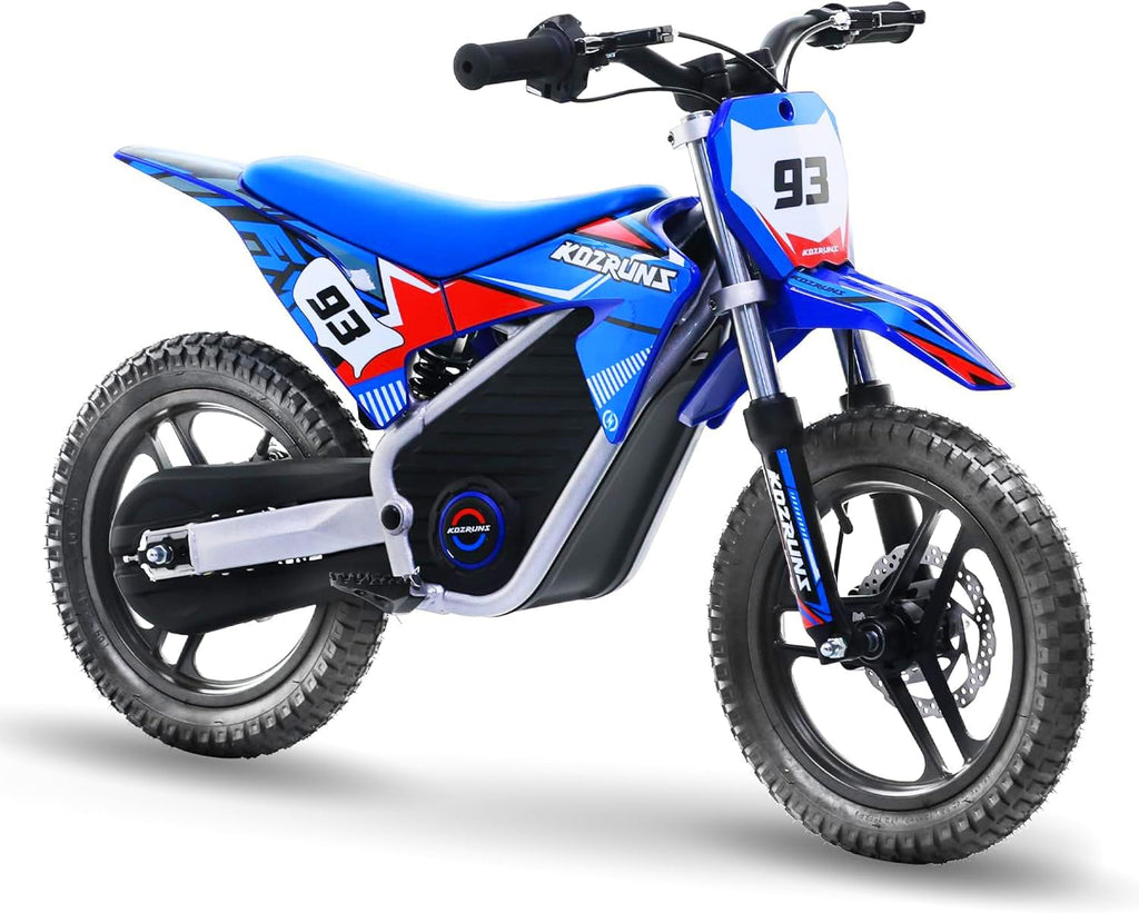 AIII 36V Electric Dirt Bike for Kids 5-10, High Performance 350W Racing Grade Motorcycle, Up to 18.6MPH, 3 Speed Settings, 14-Inch Off-Road Tires, Dual Disc Brakes & Advanced Shock Absorption, Blue