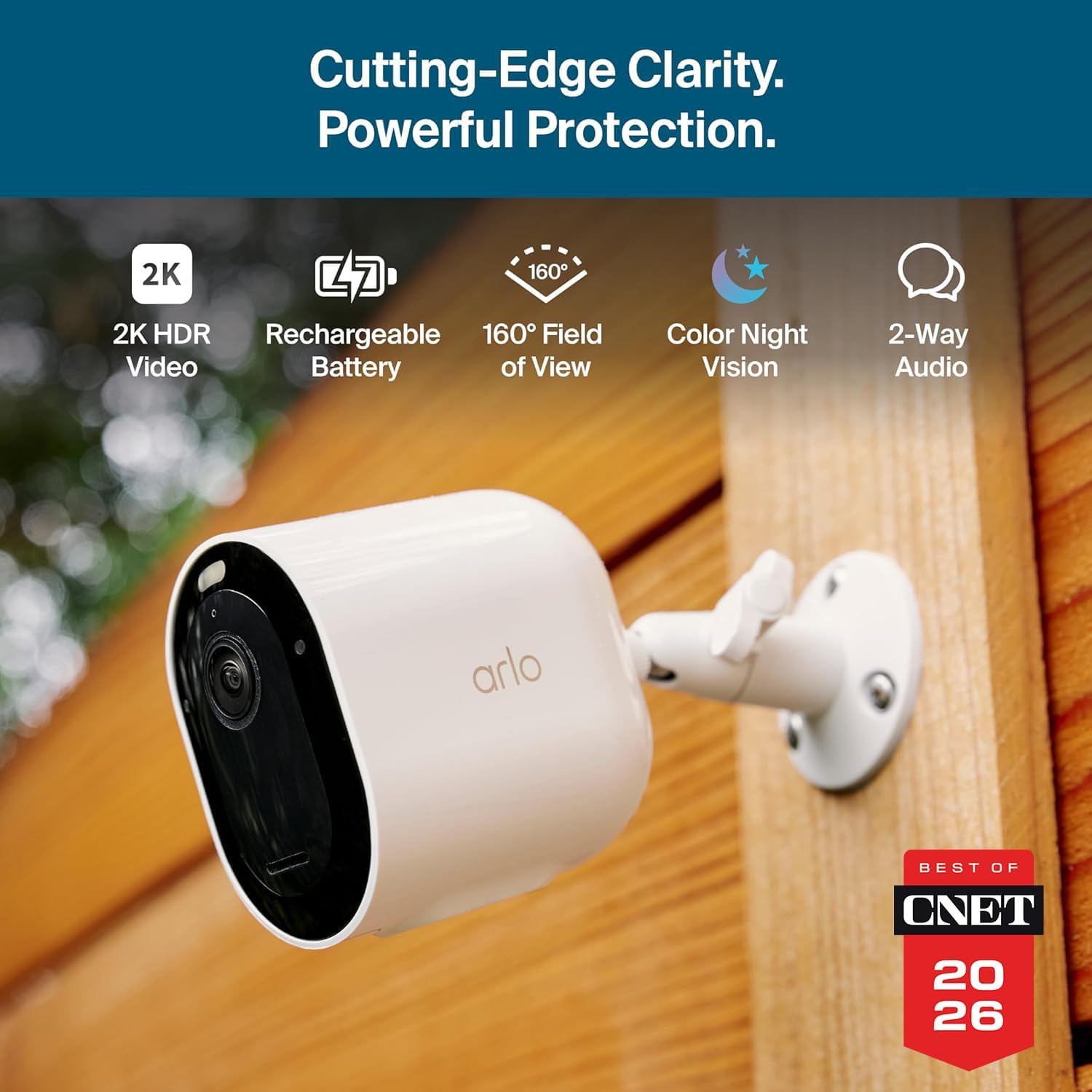 Arlo Pro Security Camera 2K HDR (6th Gen, 2025 Release) - Wireless Outdoor Camera, Rechargeable Removeable Battery, Event Captions, Emergency Response, 1-Month Trial of Secure Plan, 1 Cam, White