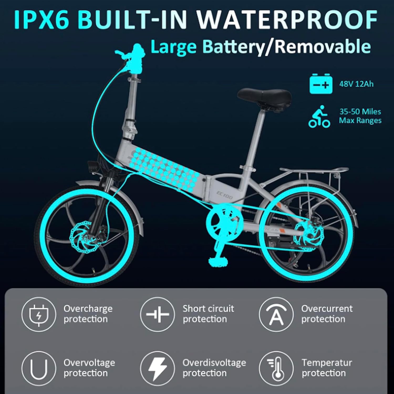 Electric Bike for Adults, 1000W Peak Motor & 35Mph, 7-Speed Foldable Bicycles for Commuter, Travel, Outdoor, Camping