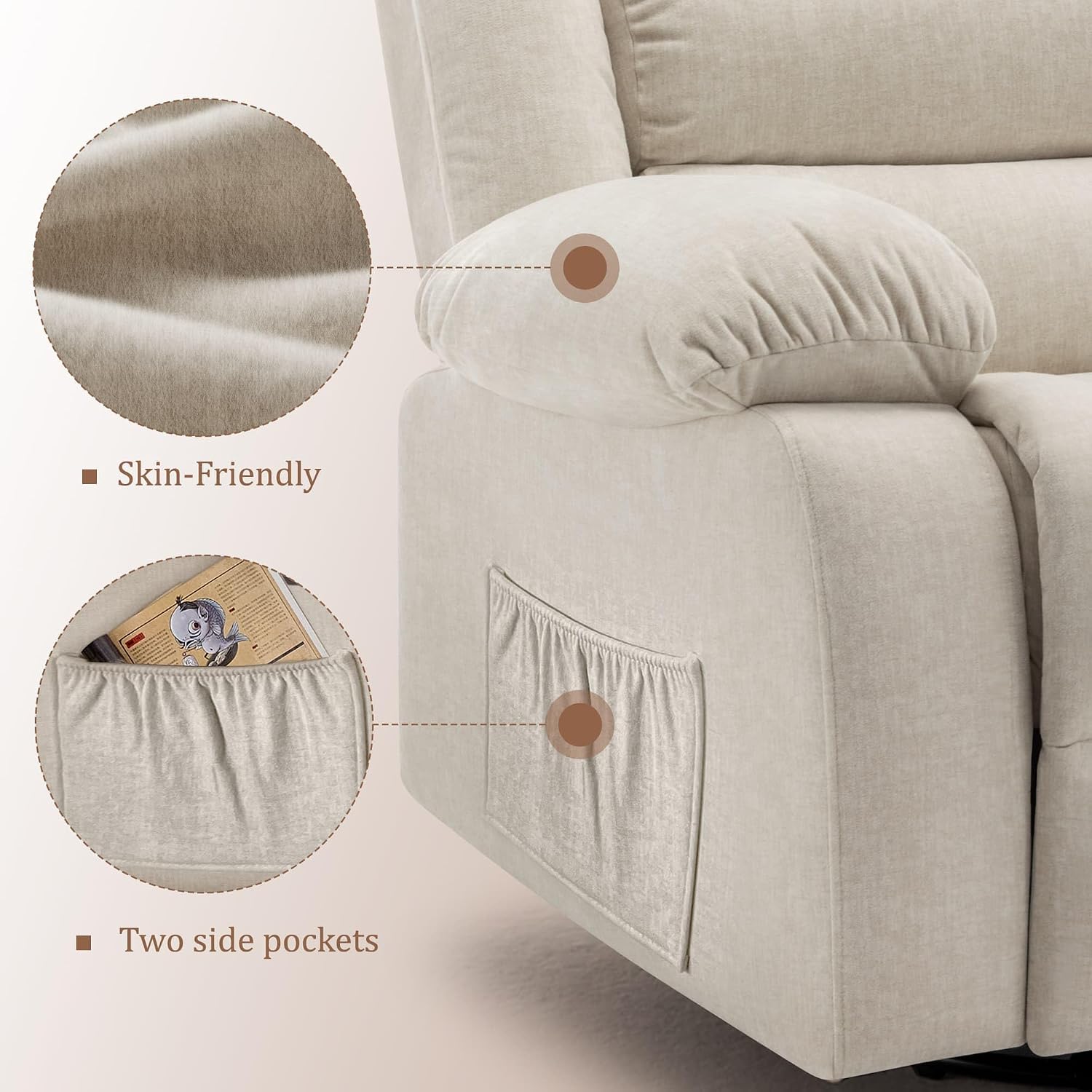 Korser Rocker Recliner Chairs for Adults, Oversized Recliner with Massage and Heating Function, 360° Swivel Nursery Rocking Chairs, Extra Wide Recliner Chair for Bedroom and Living Room