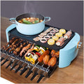 Electric BBQ Grill Indoor Portable Electric Grill, Indoor Hot Pot Chafing Dish Electric Barbecue Grill Non-stick Baking Tray Skewers, Large Capacity Household Multifunctional (Color : Blue)