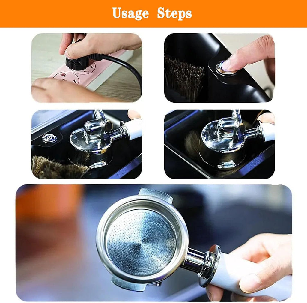 Electric Portafilter Cleaning Machine Coffee portafilter Cleaner Espresso Knock Box with 3 Scrapers & 1 Brush Head