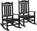 Outsunny 2 Pieces Outdoor Rocking Chair, All Weather-Resistant HDPE Rocking Patio Chairs with Rustic High Back, Armrests, Oversized Seat and Slatted Backrest, 350lbs Weight Capacity, Black