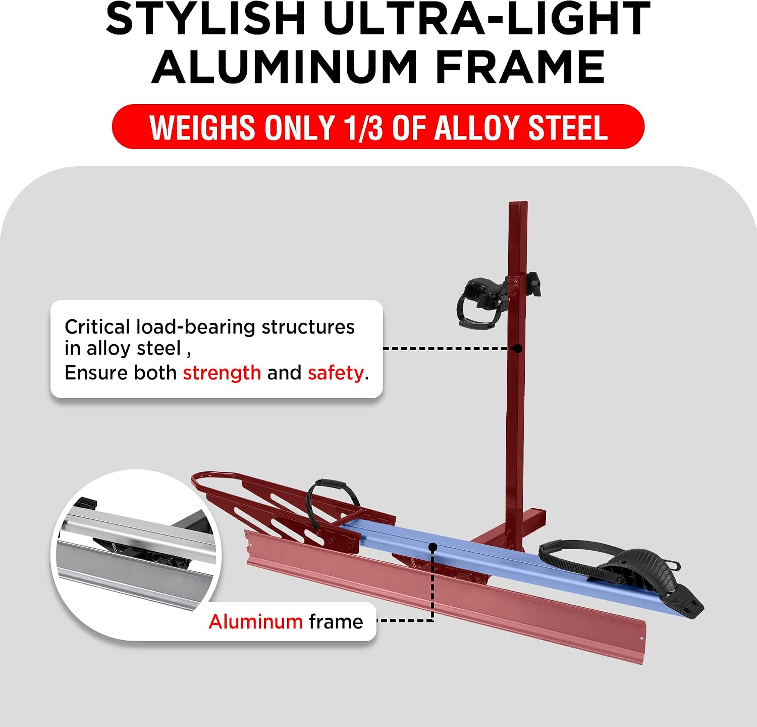 Bike Rack for Car Hitch Mount - Young Electric Single E-Bike Rack with Ramp, 100lb Capacity Ebike Rack Bicycle Carrier for Trucks, SUVs, RVs, Trailers