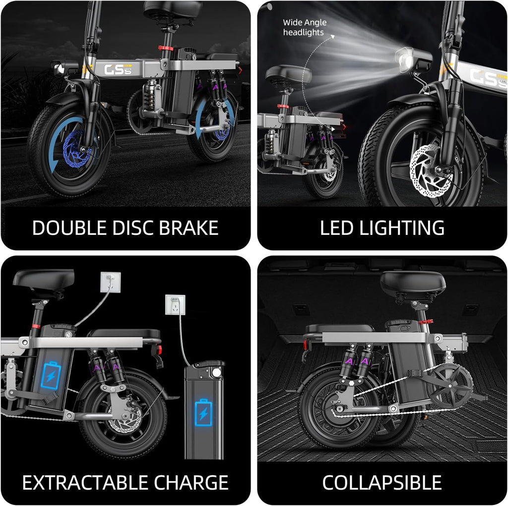 Heavy-Duty Foldable Electric Bike for Adults with 7-Shock Suspension, 500+ lbs Capacity, 740W Motor, 25MPH, 720Wh Battery, 20 Mile Range, 14' Fat Tires Commuter Electric Bicycles for Road & Mountain