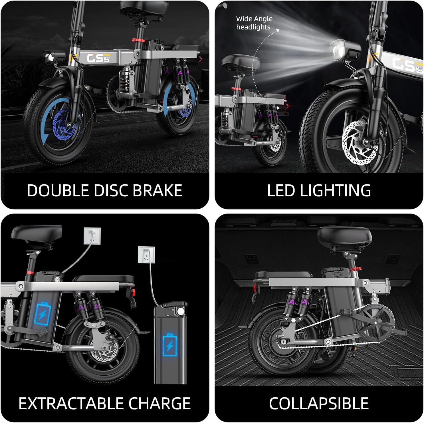 Heavy-Duty Foldable Electric Bike for Adults with 7-Shock Suspension, 500+ lbs Capacity, 740W Motor, 25MPH, 720Wh Battery, 20 Mile Range, 14' Fat Tires Commuter Electric Bicycles for Road & Mountain