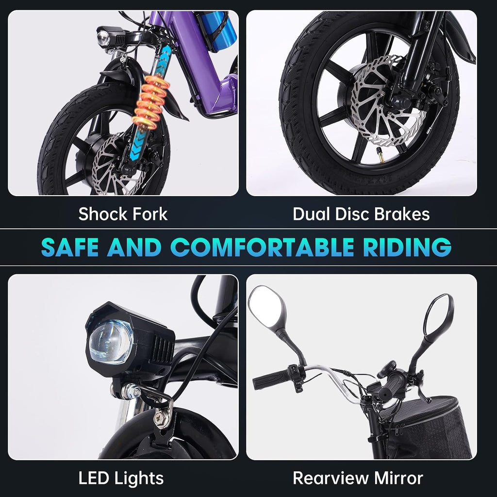 E Trike Electric Bike, 350W(Peak 500W) Brushless Motor Folding Trike, 2 Seats Ebike, 480Wh Removable Battery, Step-Thru 3 Wheel Electric Bicycle, Up to 45 Miles, Tricycle for Adults Parents