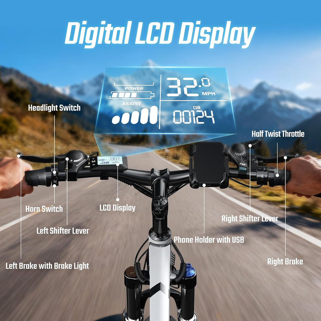 2000W Ebike for Adults, 80 Mile 35MPH Electric Mountain Bike, 48V 840WH Aluminum Electric Bicycle, 21-Speed Gears E Bike, Dual Disc Brakes with Brake Taillight, 27.5' Tire, Front Dual Suspension
