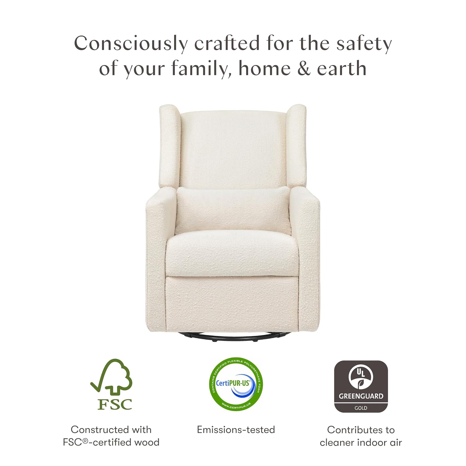 Babyletto Kiwi Recliner and Swivel Glider in Performance Ivory Boucle, GREENGUARD Gold Certified, Manual Recline, Water Repellant + Stain Resistant Fabrics