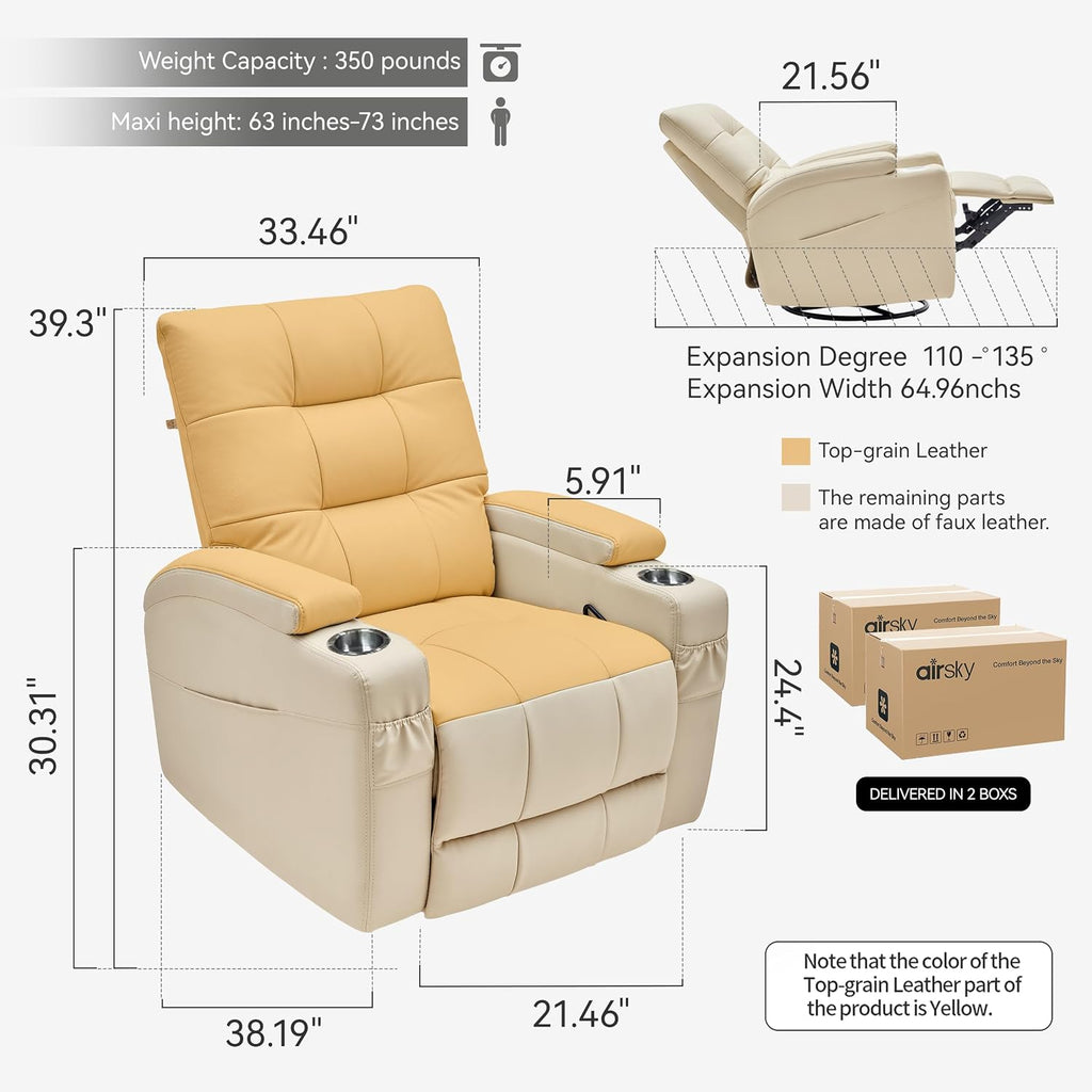 AIRSKY Leather Recliner Chair, Swivel Rocker Recliner Chair, Rocking Chair Nursery, Glider Rocking Chair with Thick Cushion, Oversize Glider Rocking Chair, Nursery Chair with High Back, Beige,R2