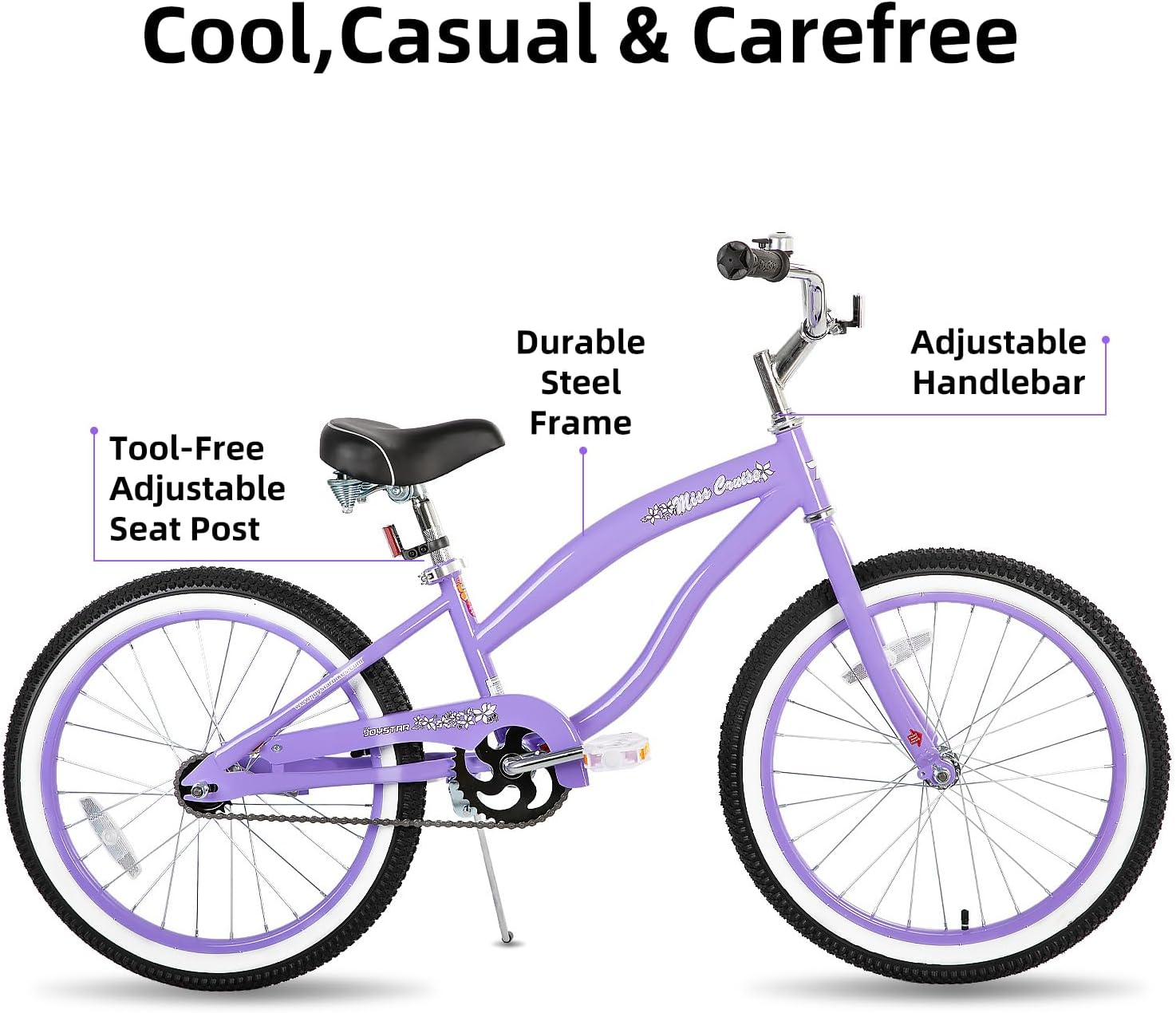 JOYSTAR 20' 24' 26' Beach Cruiser Bike for Girls, Boys, Mens and Womens, Single Speed Kids Cruiser Bikes with Coaster Brake, Multiple Colors