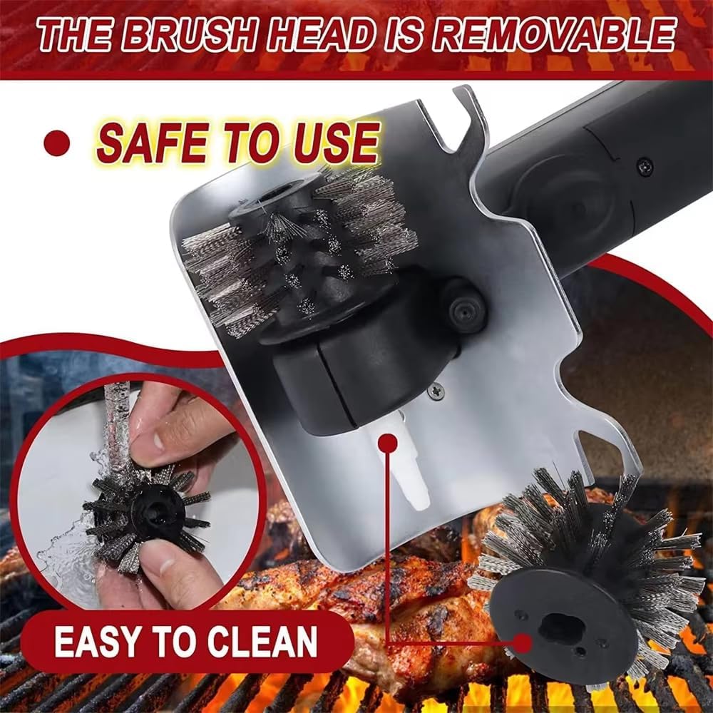 Electric Grill Cleaning Brushes Brush and Scraper with Water Reservoir Steam BBQ Cleaner for Bristles Grill Brush Charcoal Scraper Gas Cook Tool (Battery Model (Without Battery))