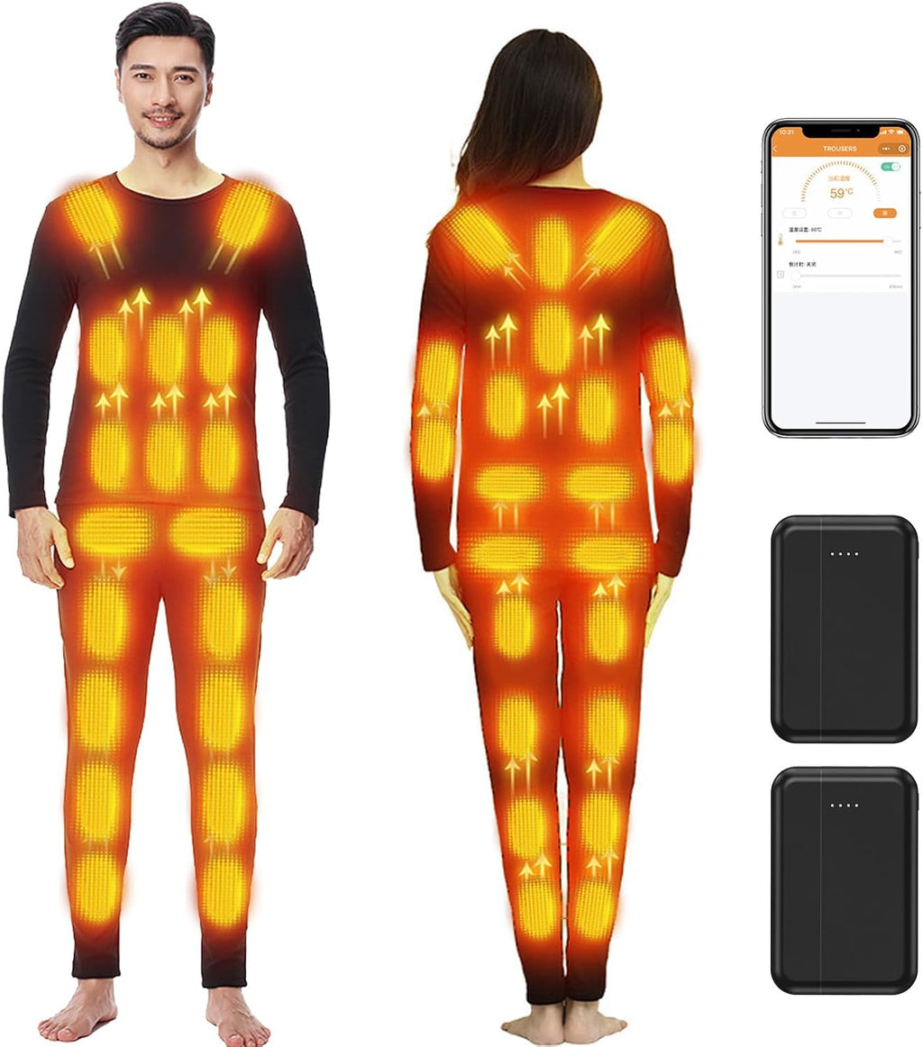 Electric Heated Underwear Set for Men Women APP Control Thermal Underwear Top & Pants 40 Zones Heating Base Layer