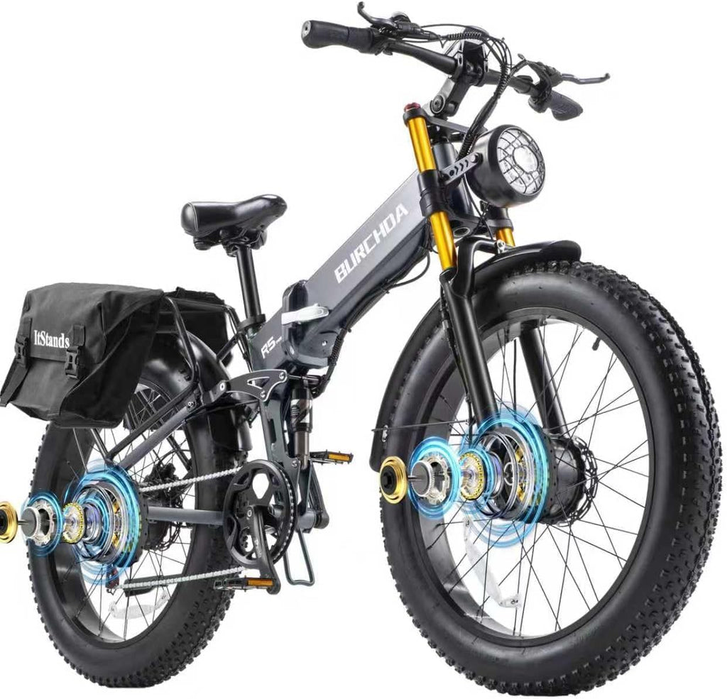 2026 Dual Motor Electric Bike for Adults AWD 5000W/3000W Peak 40 MPH/30 MPH E Dirt Bike, 52V/48V Removable Battery 65/80/150 Miles Max Long Range with Full Suspension 26' Fat Tires Mountain Bike