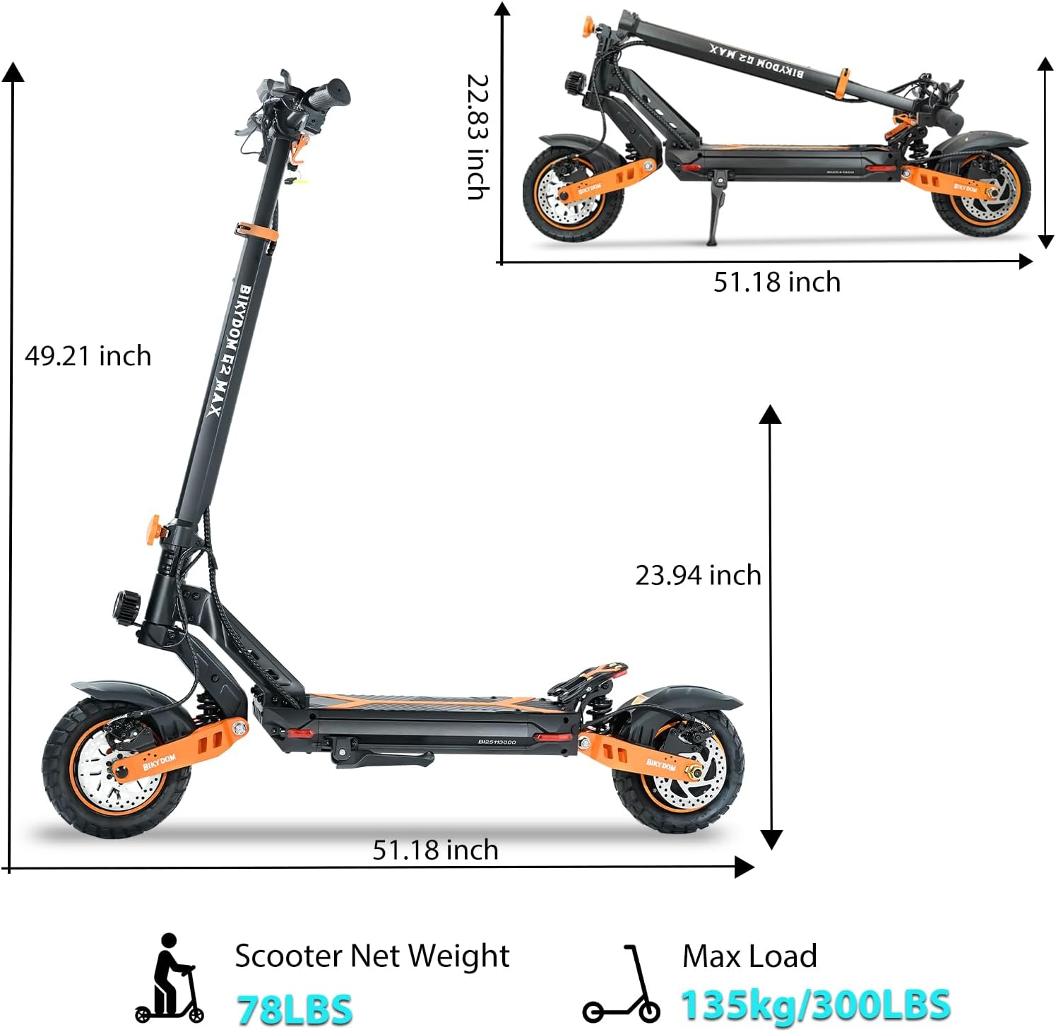 Electric Scooter Adults, 1600 W Motor Up to 50 Miles Range & 40 MPH Top Speed, 10' Off Road Tire Folding E-Scooter with Detachable Seat for Teen Commuting (UL 2272tested)