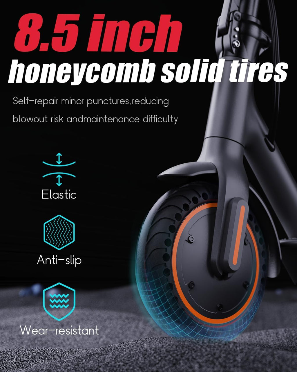 Electric Scooter for Adults，8.5' Solid Tires, Max 19 Mph Speed, 19 Miles Long Range, 264 lbs Load, 350W Motor, Foldable E-Scooter for Adults with Dual Braking System & App Control