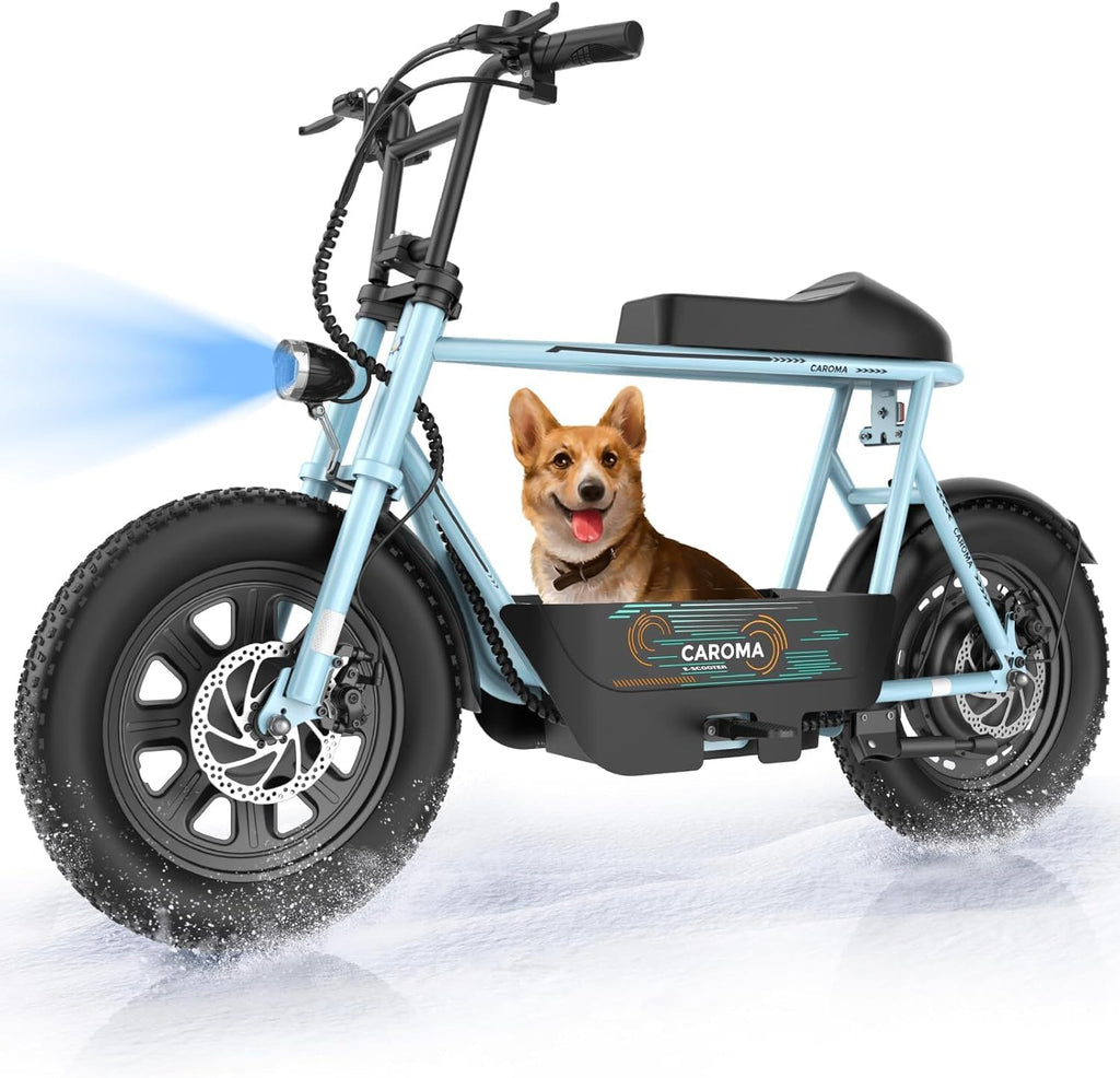Caroma Peak 1200W Electric Scooter with Seat, 16' Fat Tire Electric Dirt Bike, Max 30Miles Ranges, Top Speed 20Mph, Electric Motorcycle Mini Bike with Basket for Pets & Cargo, UL 2272 Certified