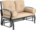 Outsunny Swing Glider Rocking Chair, Double Patio Bench, 2 Person Loveseat with Steel Frame, Cushions, Pillow Armrests, Khaki