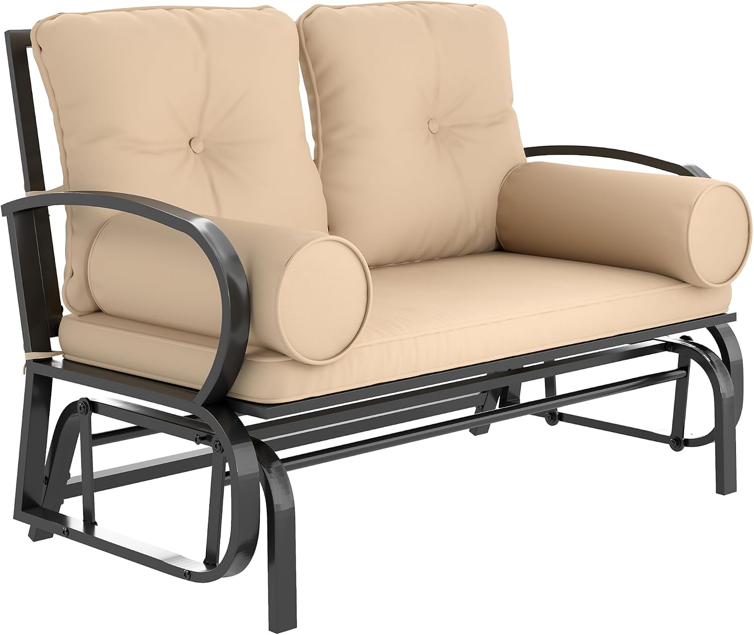 Outsunny Swing Glider Rocking Chair, Double Patio Bench, 2 Person Loveseat with Steel Frame, Cushions, Pillow Armrests, Khaki